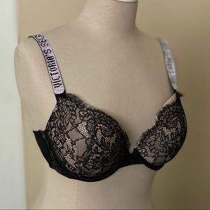 Very Sexy Push Up Bra in Black & Cream Rhinestone